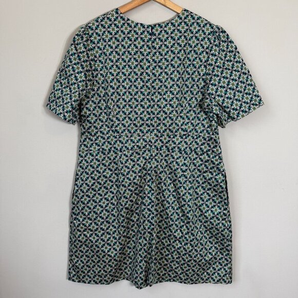 Boden Geometric Pattern Shift Mini Dress Womens 16/18R Green Short Sleeve Preppy - Picture 9 of 14